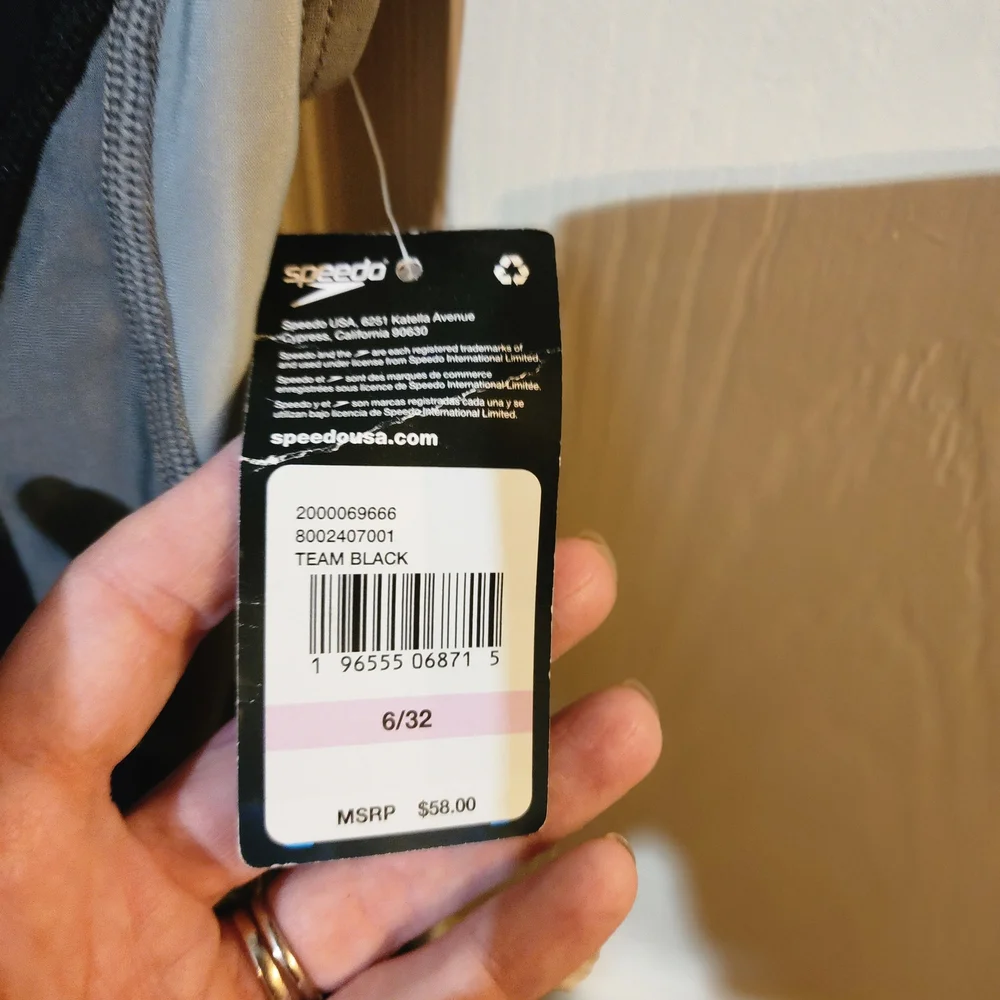 Speedo Women's Black and Gray One-Piece Swimsuit with Yellow Logo - Picture 4 of 5